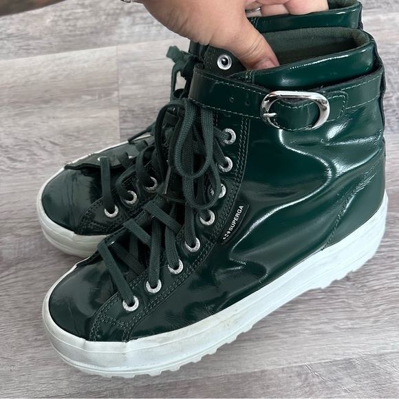 ALEXA CHUNG x Superga Patent Leather High Top Sneakers In Forest Green Size 7.5 - Picture 9 of 14